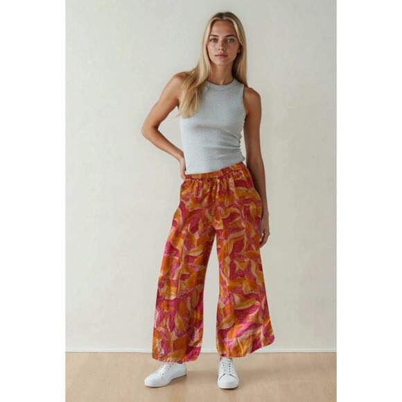 Cynthia Rowley Womens 100% Flax Linen Wide Leg Size M Capri Pants - Picture 1 of 14
